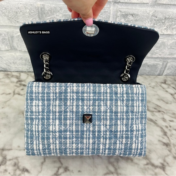 Kate Spade Natalia Denim Tweed Medium Flap Chain Shoulder Bag Crossbody - Picture 6 of 9